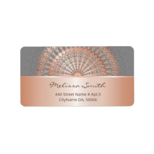 Etiqueta Gris dorado Rosa Mandala