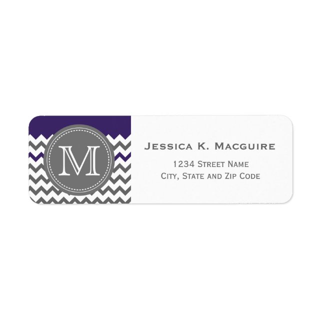 Etiqueta Gris Monogramado Púrpura Chevron (Frente)