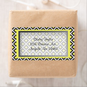 Etiqueta Gris oscuro, negro, diamantes de ikat amarillo de
