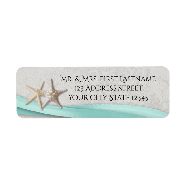 Etiqueta Gris Starfish and Aqua Ribbon (Frente)