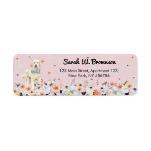 Etiqueta Groodle Goldendoodle flores rosadas