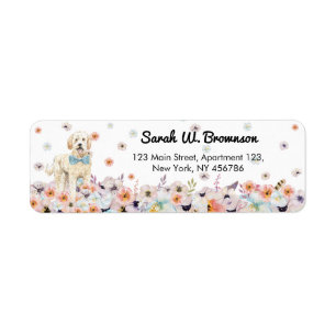 Etiqueta Groodle Goldendoodle Perro con flor de primavera