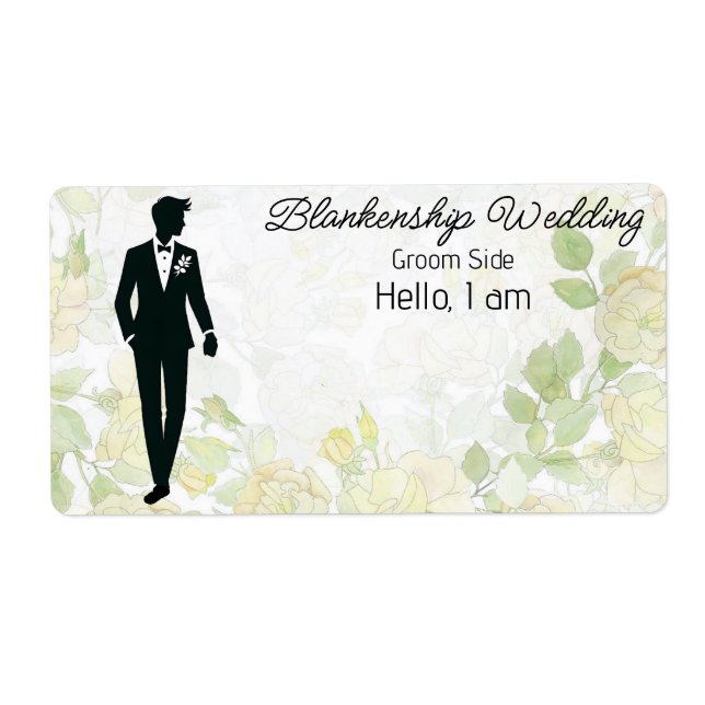 Etiqueta Groom Art Floral Background Name (Frente)
