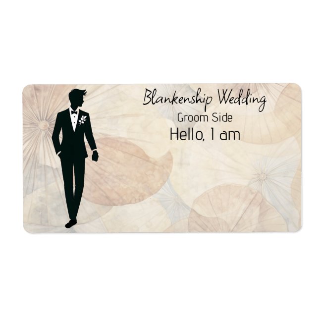 Etiqueta Groom Art Floral Background Name (Frente)