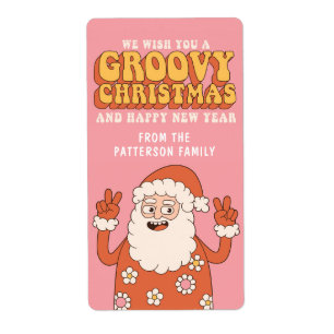 Etiqueta Groovy Christmas Merry Santa Funny Retro Hippie