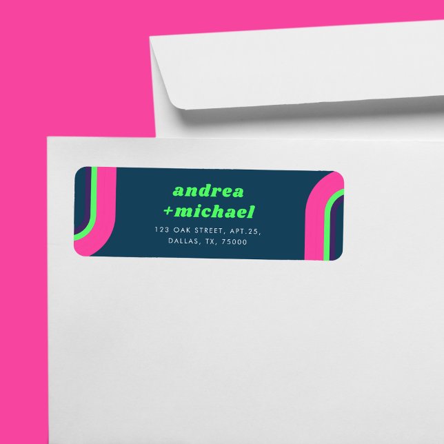 Etiqueta Groovy Rainbow Pink Verde azulado Lime Green Retro (Subido por el creador)