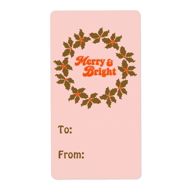 Etiqueta Groovy Retro Merry y Bright (Frente)