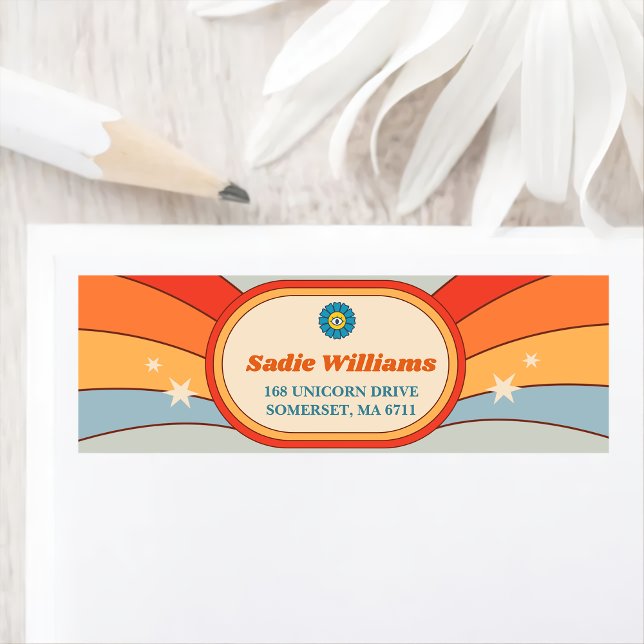 Etiqueta Groovy Retro Rainbow Birday Party (Subido por el creador)