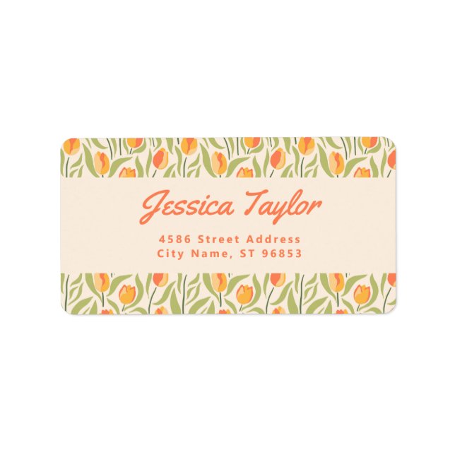 Etiqueta Groovy Retro Tulip Floral Dirección de Devolución (Frente)