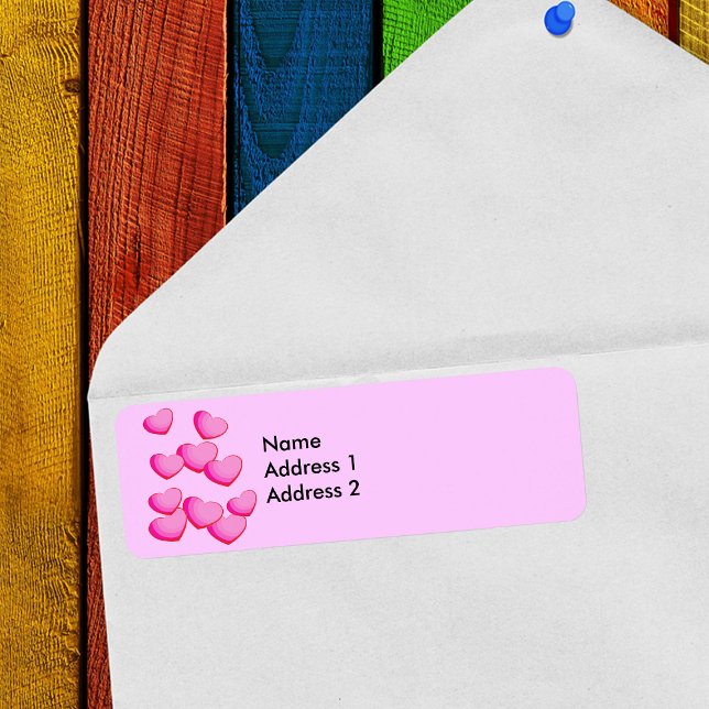 Etiqueta Grupo rosa de corazones (Cluster of pretty bright pink hearts on pin return address labels for Valentines Day.)