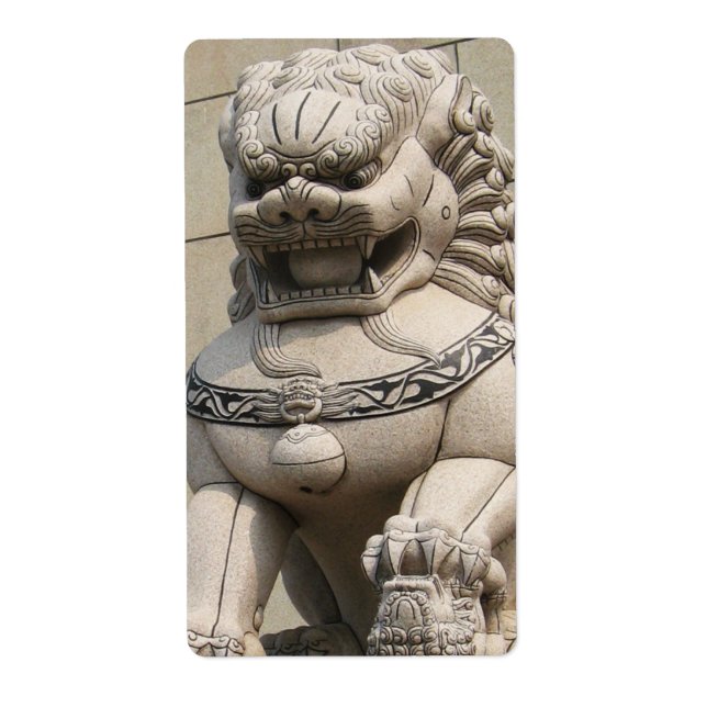 Etiqueta Guardianes chinos de león Foo Dog 石 獅 (Frente)