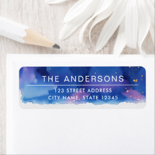 Etiqueta Guay Modern Blue Minimal Starry Night Watercolor