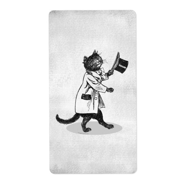 Etiqueta Guay Top Hat Cat Etching Faux Canvas (Frente)