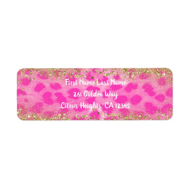 Etiqueta Guepardo Rosa Estampado Leopardo Brillo Dorado Mod (Frente)