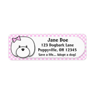 Etiqueta Guinga rosada Bichon Frise de Kawaii
