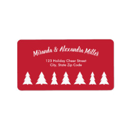 Etiqueta Guión blanco moderno con árboles de Navidad en roj