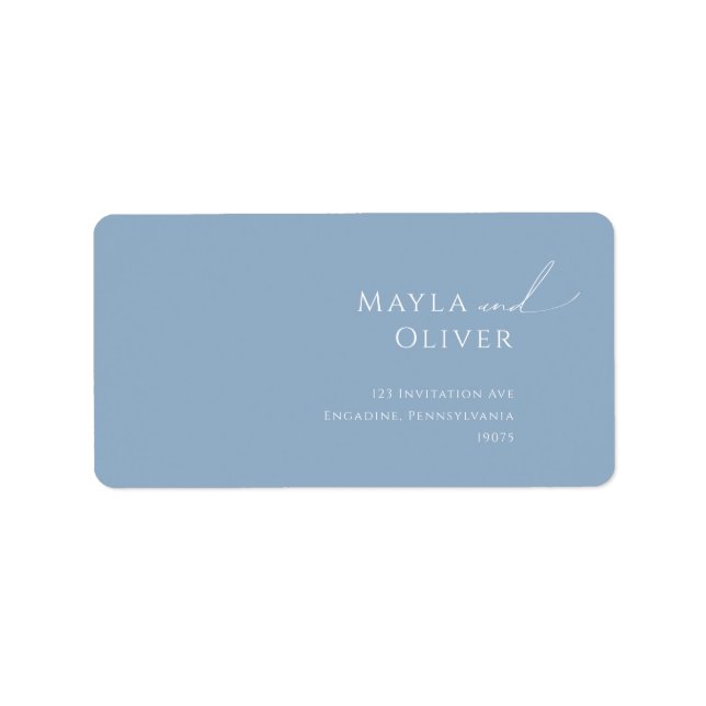 Etiqueta Guión caprichoso Boda azul RSVP Dirección de devol (Frente)