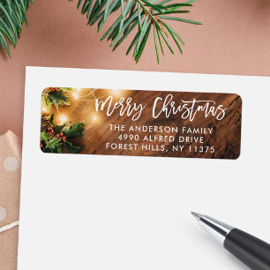 Etiqueta Guión de broche Navidades de madera rústica Luces