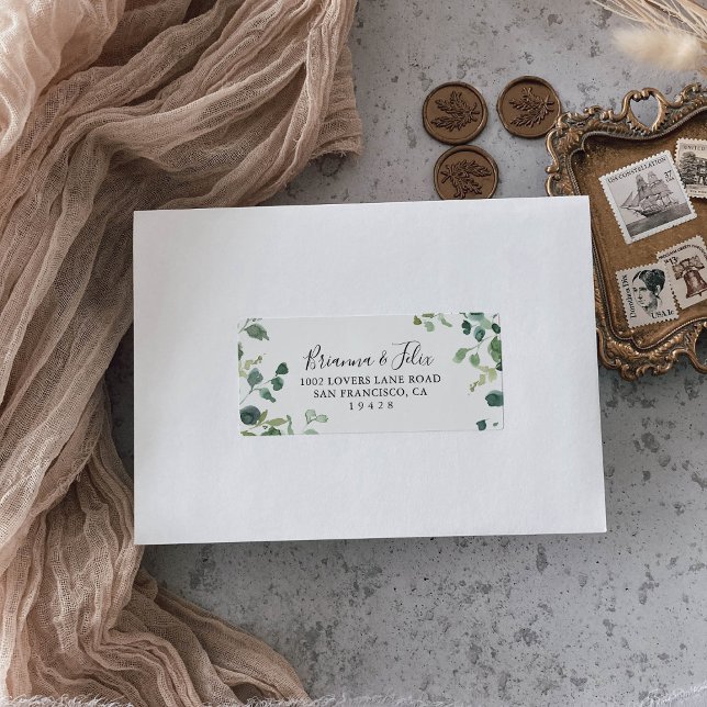 Etiqueta Guión de caligrafía Boda de follaje verde RSVP (Subido por el creador)