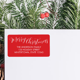 Etiqueta Guión de Feliz Navidad Dirección de Retorno Roja