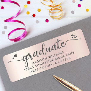 Etiqueta Guión de graduación de oro Rosa Corazones Direcció