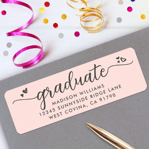Etiqueta Guión de graduación rosada Rubor Corazones direcci