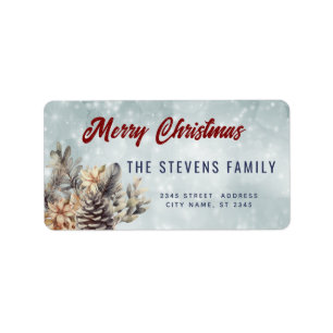 Etiqueta Guión invernal Merry Christmas pine cone floral