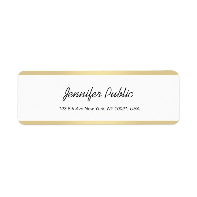 Etiqueta Guión moderno de mano blanca dorada elegante Minim (Frente)