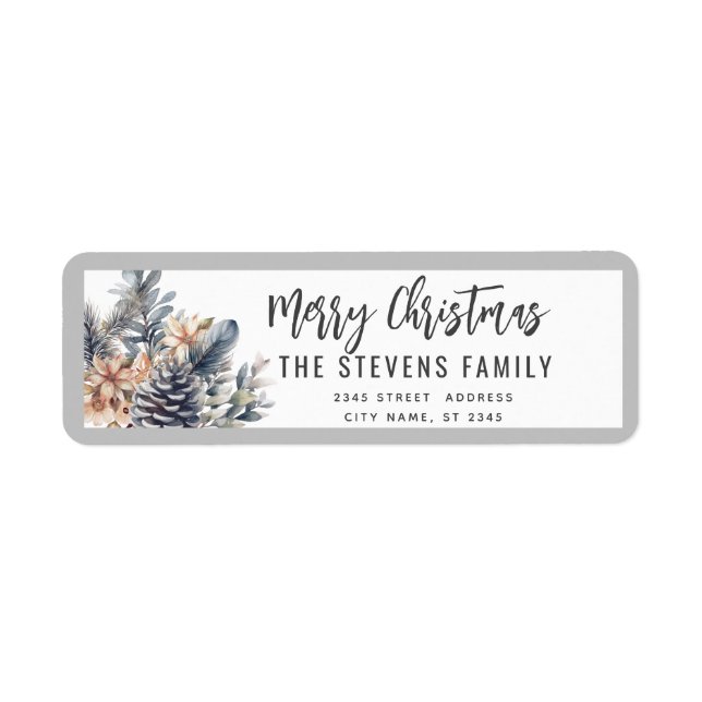 Etiqueta Guión moderno Feliz Navidad Cono de pino floral (Frente)