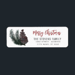 Etiqueta Guión moderno Merry Christmas pine branch La<br><div class="desc">guión moderno rojo Merry Christmas. Diseño profesional moderno con un toque contemporáneo. Un toque de elegancia y estilo. Personalizar con la información inicial,  nombre y dirección de su monograma.</div>