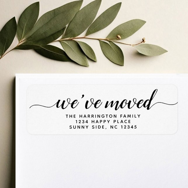 Etiqueta Guión moderno simple Hemos movido nueva dirección (Subido por el creador)