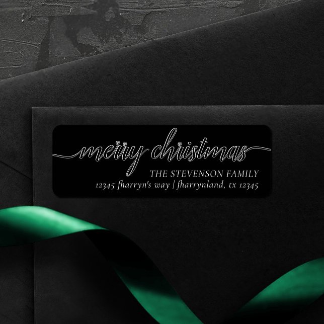 Etiqueta Guión navideño | Dirección negra moderna (Subido por el creador)