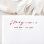 Etiqueta Guión simple Merry Christmas Red Return Address<br><div class="desc">Simple Script Merry Christmas Red Return Etiqueta. Haga clic en el botón de edición/personalización para personalizar de este diseño con sus fotos y texto.</div>