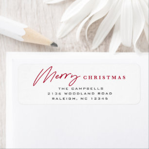 Etiqueta Guión simple Merry Christmas Red Return Address