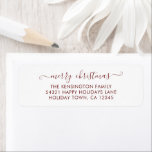 Etiqueta Guión simple rojo Merry Christmas Return Address<br><div class="desc">Guión rojo simple Merry Christmas Return Address Labs con su saludo de vacaciones ya incluido!</div>