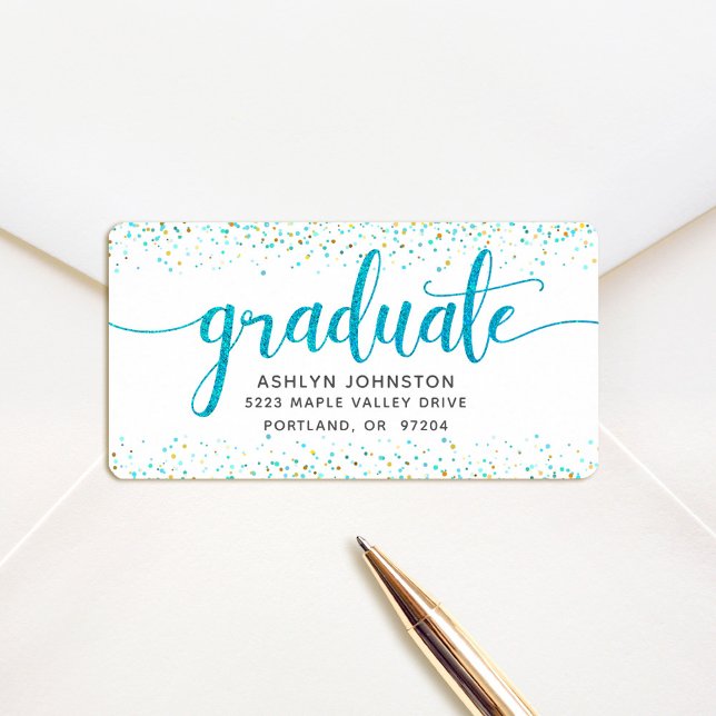 Etiqueta Guión turquesa de graduación dirección personaliza (Subido por el creador)