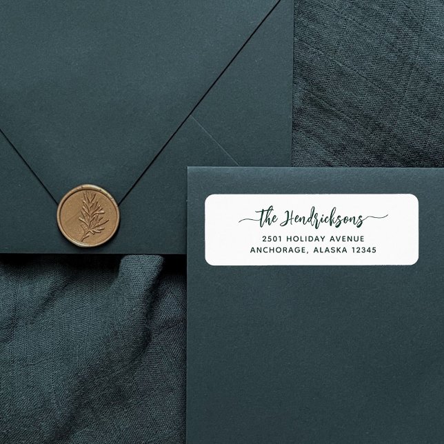 Etiqueta Guión verde moderno | Navidades familiares (Modern family return address labels for the holidays)