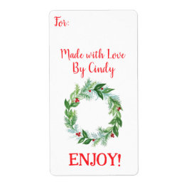 Etiqueta Guirnalda de Navidad con acuarela HECHA CON AMOR