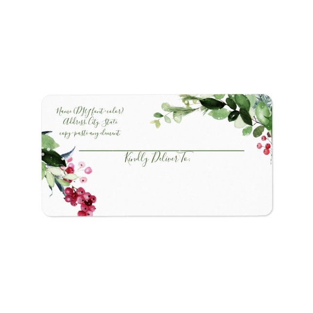 Etiqueta Guirnalda de Navidad en acuarela de PixDezines Inv (Frente)