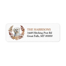 Etiqueta Guirnalda otoñal del perro blanco maltés