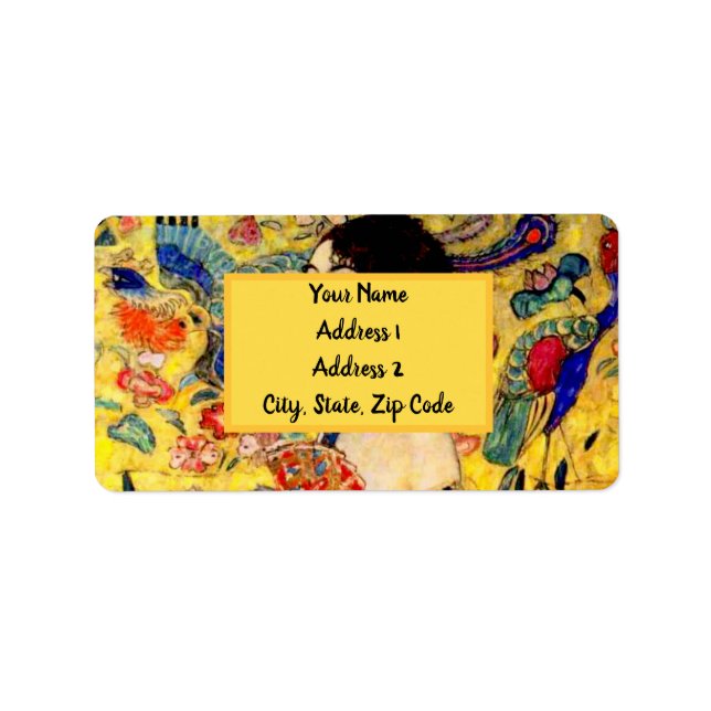 Etiqueta Gustav Klimt Lady con ventilador (Frente)