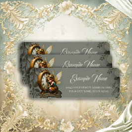 Etiqueta Hada de Steampunk con alas doradas