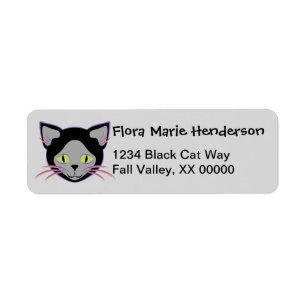 Etiqueta Halloween Black Cat Face Nombre personalizado
