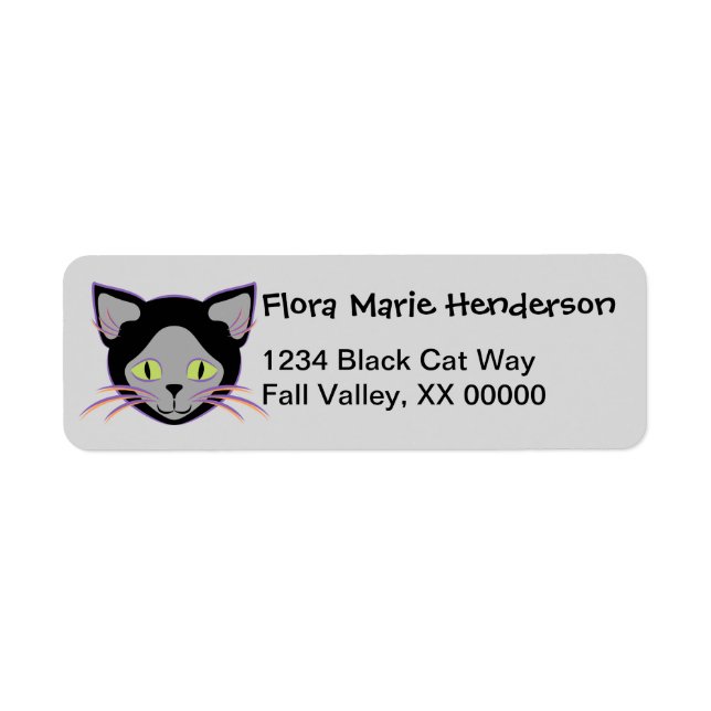 Etiqueta Halloween Black Cat Face Nombre personalizado (Frente)