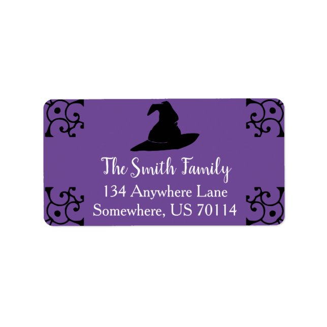 Etiqueta Halloween Black Witch Gorra & Purple (Frente)