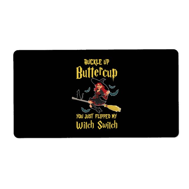 Etiqueta Halloween Buckup Buttercup Witch Switch (Frente)