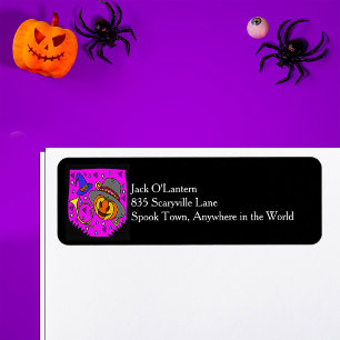 Etiqueta Halloween Calabaza Bugle Purple Return Address