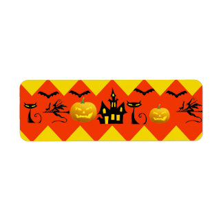Etiqueta Halloween Chevron Haunty House Black Cat Pattern