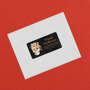 Etiqueta Halloween con rábano floral