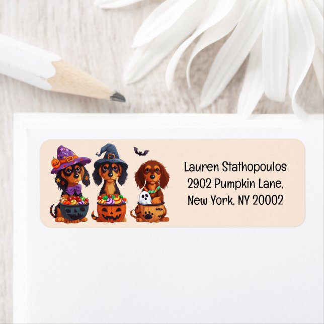 Etiqueta Halloween Dachshund Perros Calabaza Cubo de Vela (In situ)